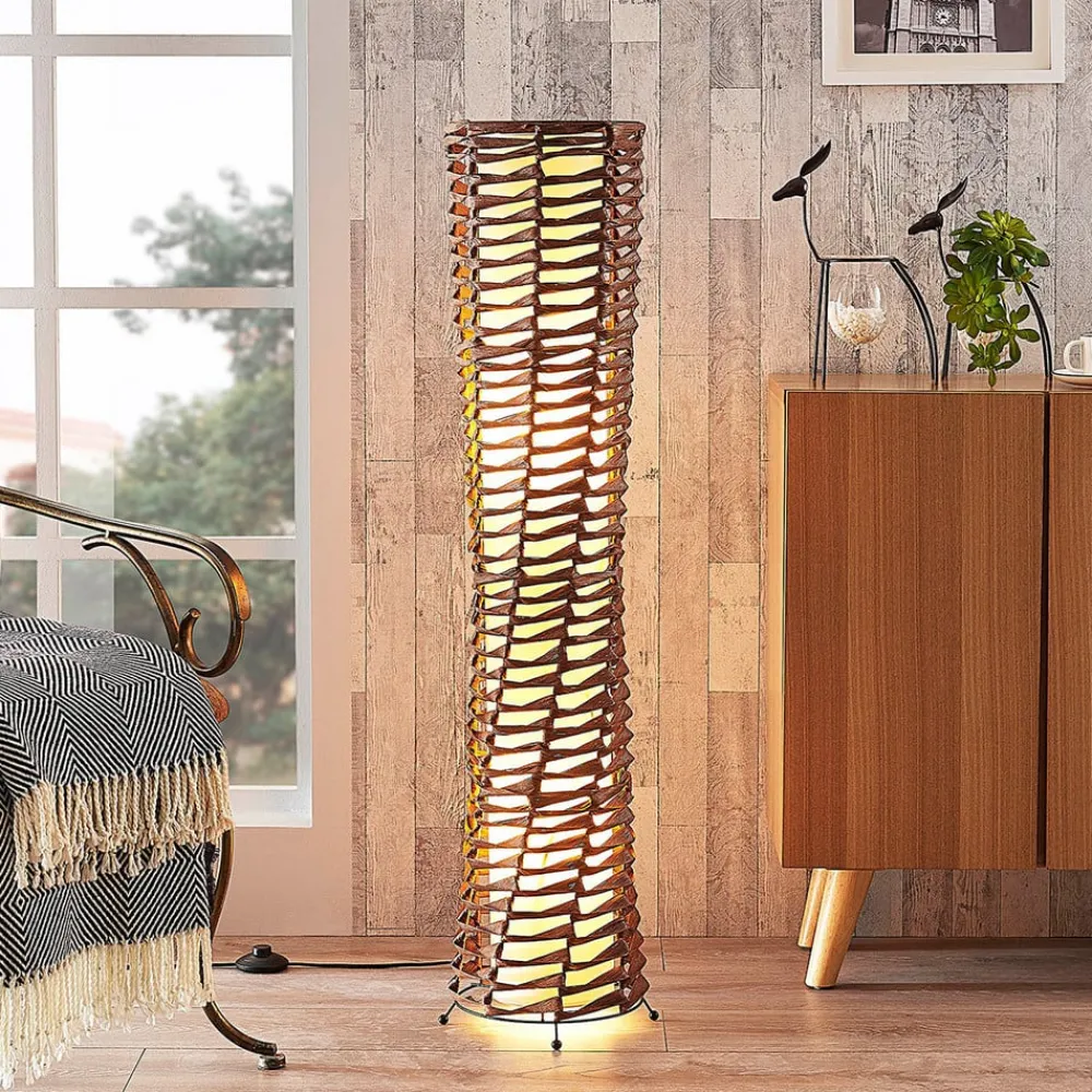 Lindby Gang|Gulvlamper > gulvlampe Joas, 110 cm, papir, tekstil, brun
