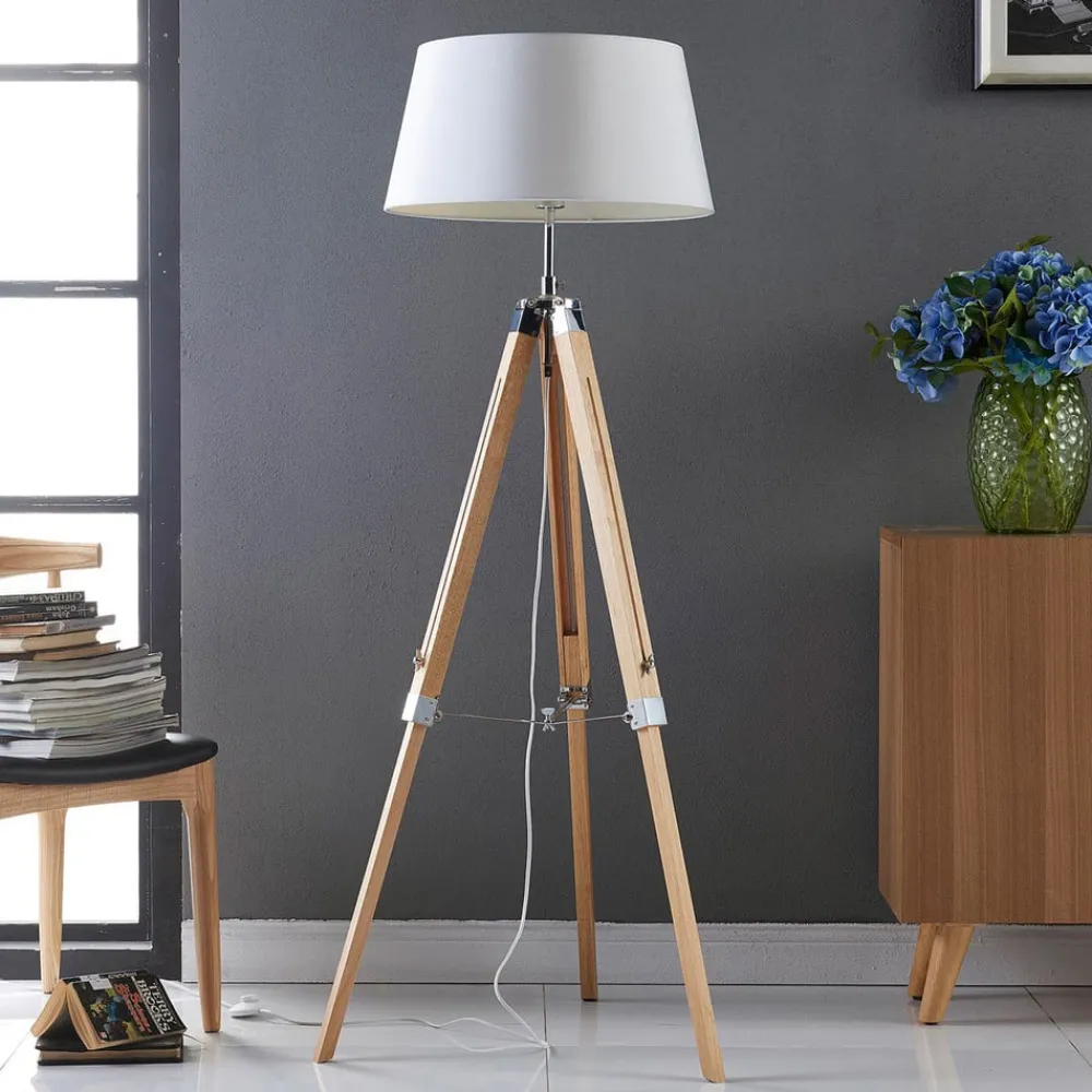 Lindby Gang|Gulvlamper > gulvlampe Katie, 162 cm, hvid, tekstil, træ, stativ
