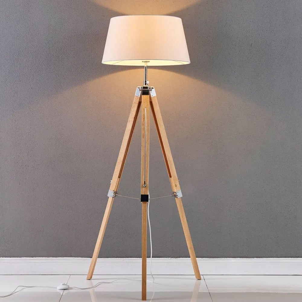 Lindby Gang|Gulvlamper > gulvlampe Katie, 162 cm, hvid, tekstil, træ, stativ