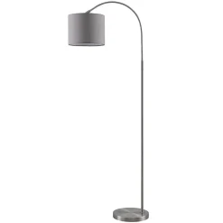 Gang|Pendellamper ^ Lindby gulvlampe Keriba, nikkel/taupe, stof, 150 cm, E27
