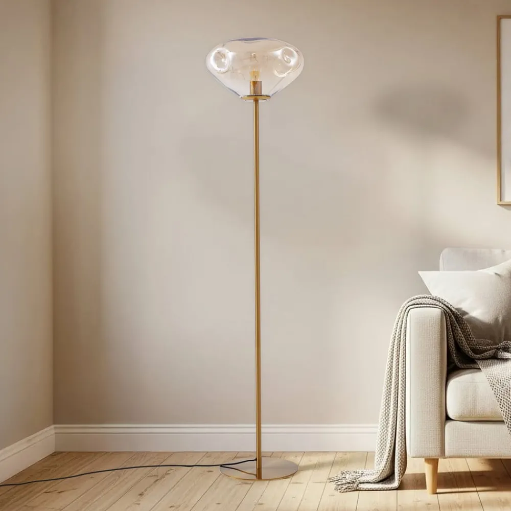 Lindby Gulvlamper|Gulvlamper > Gulvlampe Lelia, rav, glas, metal, 150 cm