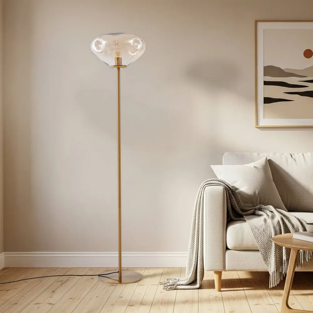 Lindby Gulvlamper|Gulvlamper > Gulvlampe Lelia, rav, glas, metal, 150 cm