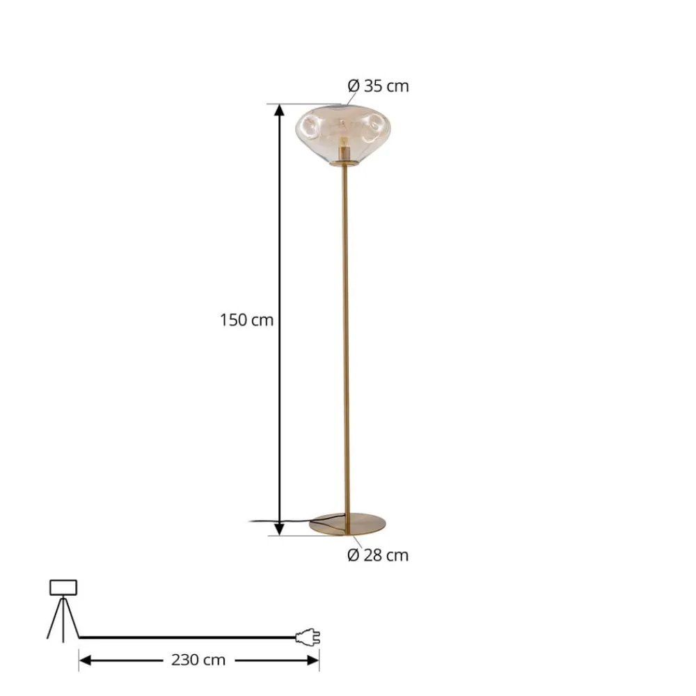 Lindby Gulvlamper|Gulvlamper > Gulvlampe Lelia, rav, glas, metal, 150 cm