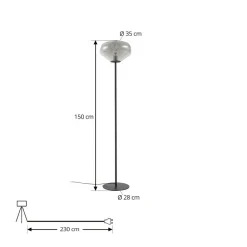 Lindby Gulvlamper|Gulvlamper > Gulvlampe Lelia, røggrå, glas, metal, 150 cm