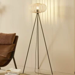 Gulvlamper ^ Lindby gulvlampe Lielle, naturlig bambus, Ø 40 cm