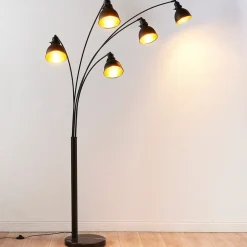 Gulvlamper|Gulvlamper ^ Lindby gulvlampe Lira, 5 lyskilder, højde 205 cm, sort, guld
