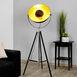 Gulvlamper|Gulvlamper ^ Lindby gulvlampe Mineva. sort/guld, metal, højde 180 cm