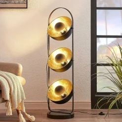 Lindby Gulvlamper|Gulvlamper > gulvlampe Muriel, 3 lyskilder, sort/guld, metal