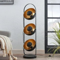 Lindby Gulvlamper|Gulvlamper > gulvlampe Muriel, 3 lyskilder, sort/guld, metal