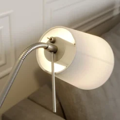 Gang|Gulvlamper ^ Lindby gulvlampe Nantwin, 175 cm, hvid, nikkel, tekstil