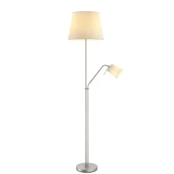 Gang|Gulvlamper ^ Lindby gulvlampe Nantwin, 175 cm, hvid, nikkel, tekstil