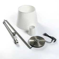 Gang|Gulvlamper ^ Lindby gulvlampe Nantwin, 175 cm, hvid, nikkel, tekstil