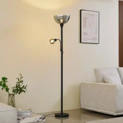 Lindby Gulvlamper > gulvlampe Nehemia, sort, glas, læselampe, 185 cm