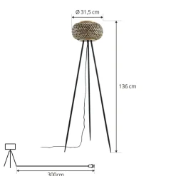 Lindby Gulvlamper > gulvlampe Nerys, sort, bambus, Ø 31,5 cm, stativ