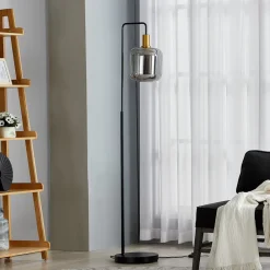 Gulvlamper|Gulvlamper ^ Lindby gulvlampe Nimbora, 150 cm, sort, glas, metal