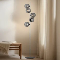 Pendellamper|Gulvlamper ^ Lindby gulvlampe Orbelia, sort, 5 lyskilder, glas