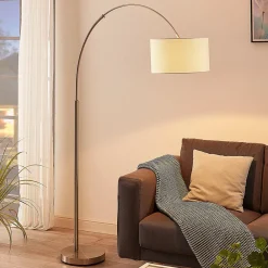 Lindby Pendellamper|Gulvlamper > gulvlampe Railyn, hvid, stof, 200 cm, E27