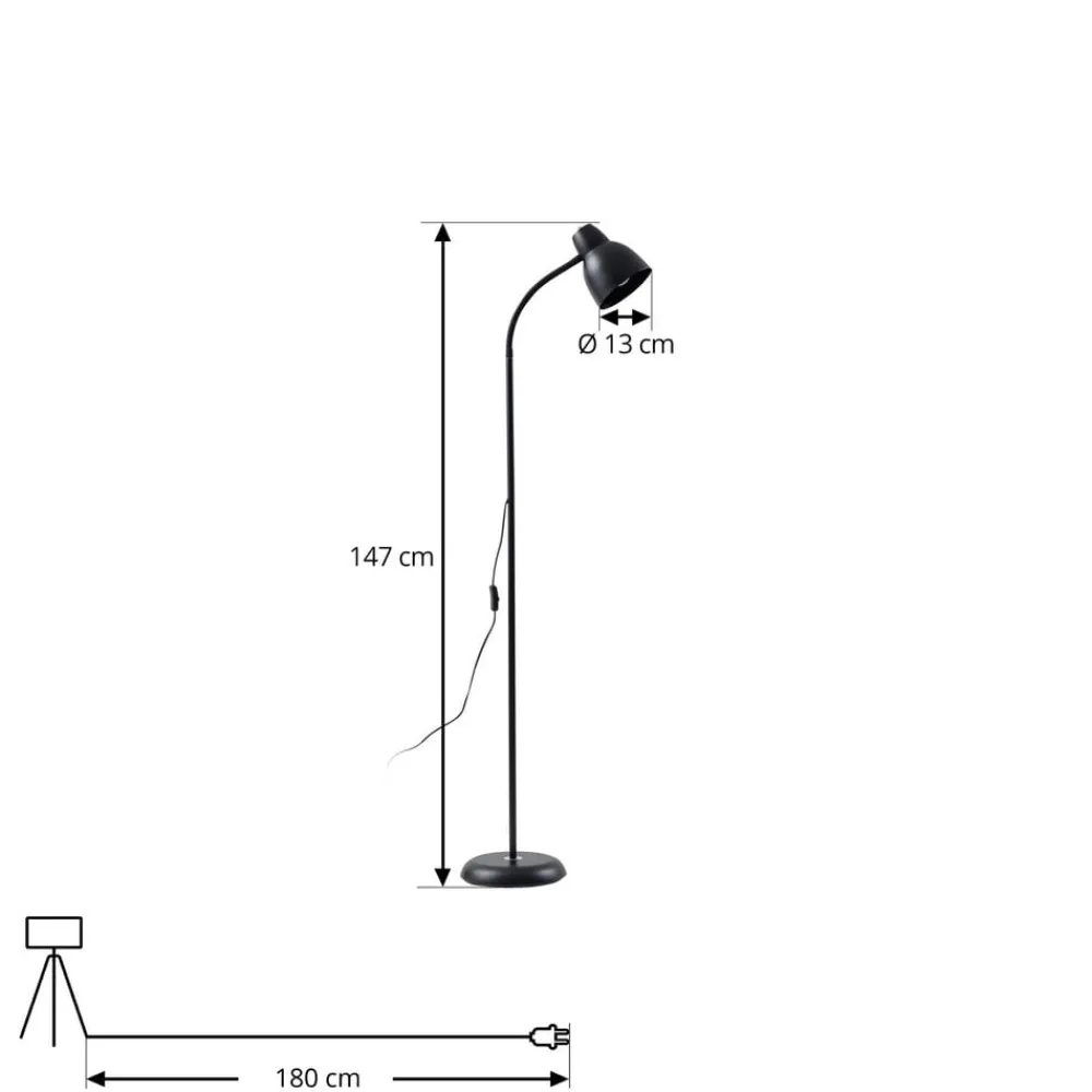 Gang|Gulvlamper ^ Lindby gulvlampe Tebbi, sort, metal, højde 150 cm