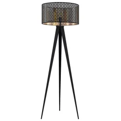 Gang|Gulvlamper ^ Lindby gulvlampe Thoralf, trefod, sort, tekstil, Ø50cm
