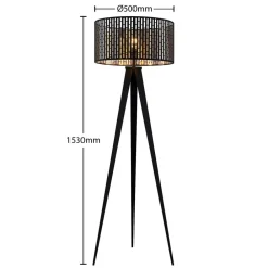Gang|Gulvlamper ^ Lindby gulvlampe Thoralf, trefod, sort, tekstil, Ø50cm