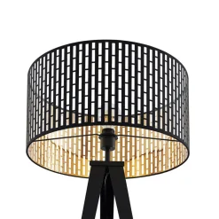 Gang|Gulvlamper ^ Lindby gulvlampe Thoralf, trefod, sort, tekstil, Ø50cm