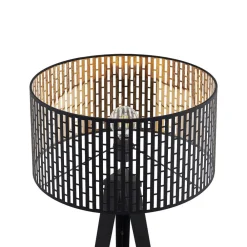 Gang|Gulvlamper ^ Lindby gulvlampe Thoralf, trefod, sort, tekstil, Ø50cm