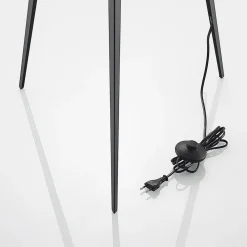 Gang|Gulvlamper ^ Lindby gulvlampe Thoralf, trefod, sort, tekstil, Ø50cm