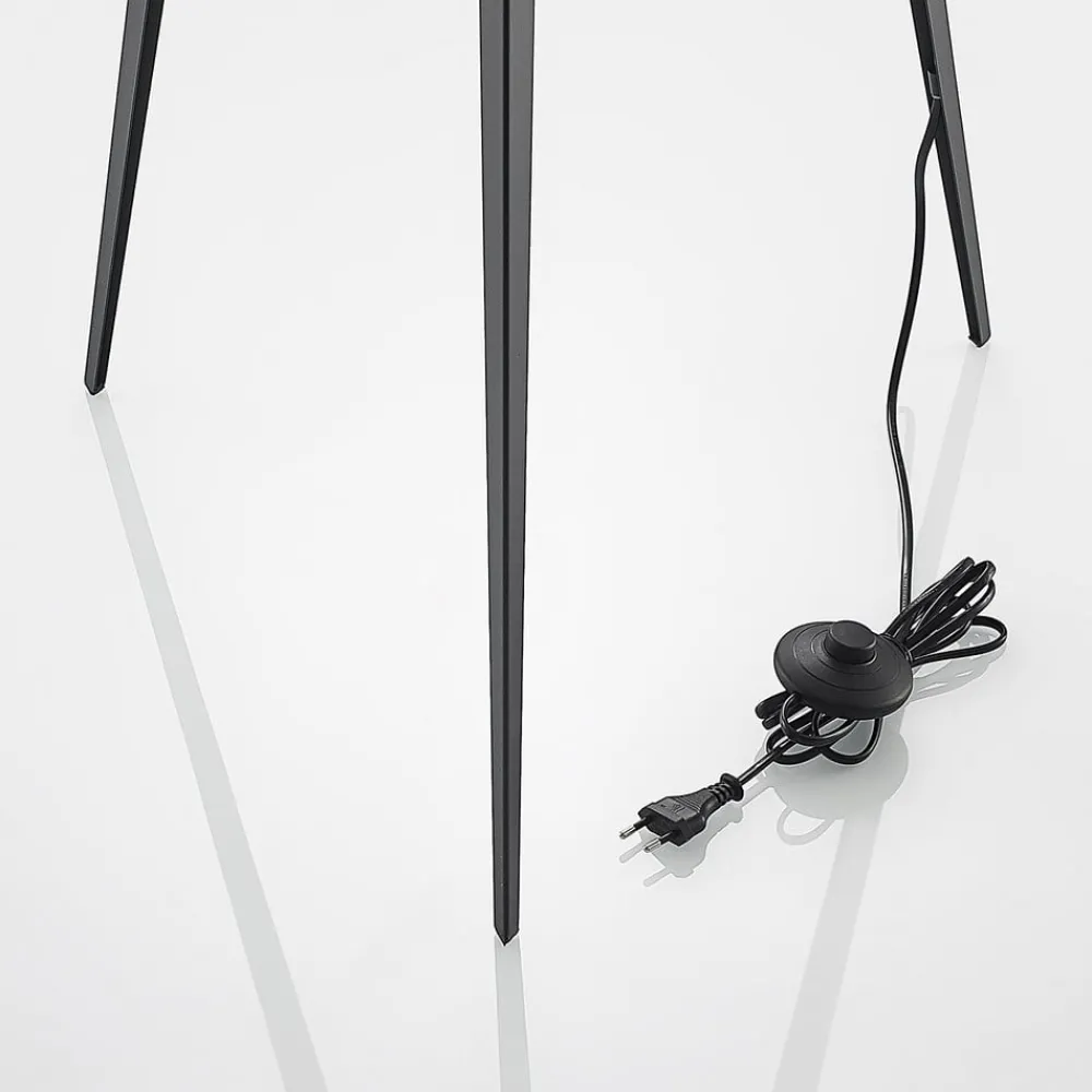 Gang|Gulvlamper ^ Lindby gulvlampe Thoralf, trefod, sort, tekstil, Ø50cm