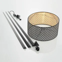 Gang|Gulvlamper ^ Lindby gulvlampe Thoralf, trefod, sort, tekstil, Ø50cm