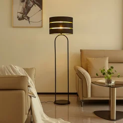 Lindby Gang|Pendellamper > gulvlampe Tsomo, Ø 40 cm, sort, stof, E27