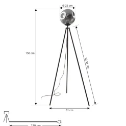 Lindby Gulvlamper|Gulvlamper > gulvlampe Valentina, E27, røggrå, glas, 150 cm