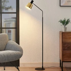 Lindby Gulvlamper|Gulvlamper > gulvlampe Vlada, 144 cm, messing, sort, metal