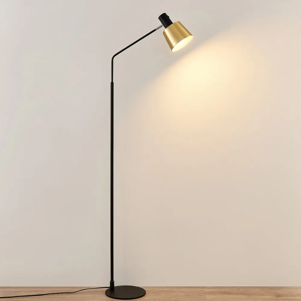 Lindby Gulvlamper|Gulvlamper > gulvlampe Vlada, 144 cm, messing, sort, metal