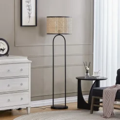 Lindby Gulvlamper > gulvlampe Yaelle, 146 cm høj, rattan, sort, E27
