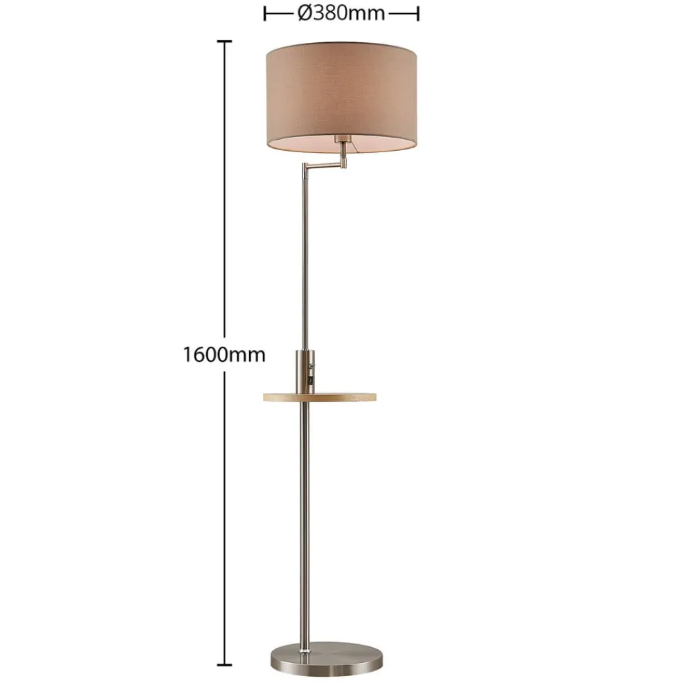 Gang|Pendellamper ^ Lindby gulvlampe Zinia, nikkelfarvet, hylde, USB-tilslutning
