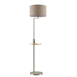 Gang|Pendellamper ^ Lindby gulvlampe Zinia, nikkelfarvet, hylde, USB-tilslutning