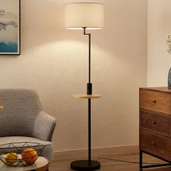 Gang|Gulvlamper ^ Lindby gulvlampe Zinia, sort, hylde, USB-tilslutning
