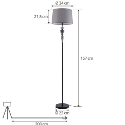 Lindby Gulvlamper|Gulvlamper > Haldorin gulvlampe, grå/sort, tekstil, 157 cm