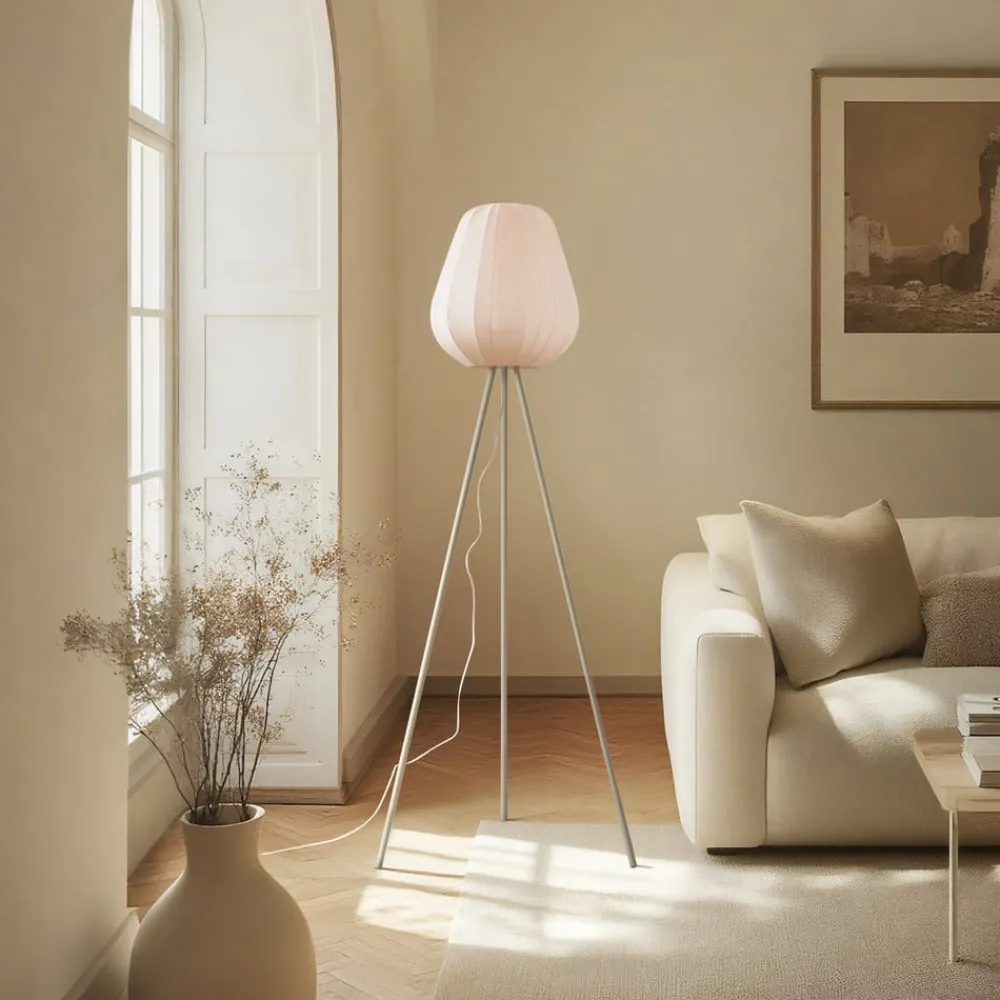 Lindby Gulvlamper > Helin gulvlampe, beige, tekstil, stativ, 144 cm, E27