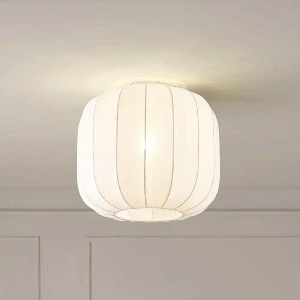 Gang|Loftlamper ^ Lindby Helin loftlampe, hvid, stof, Ø 35 cm