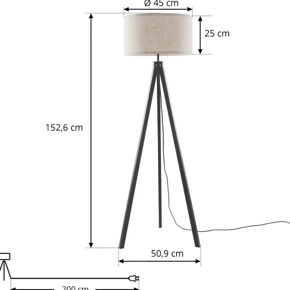 Gang|Gulvlamper ^ Lindby Herry gulvlampe, sort, træ, trefod, 153 cm