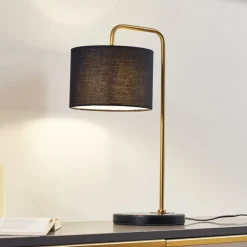 Lindby Bordlamper > Hillary bordlampe, sort/guld, marmor, 49 cm