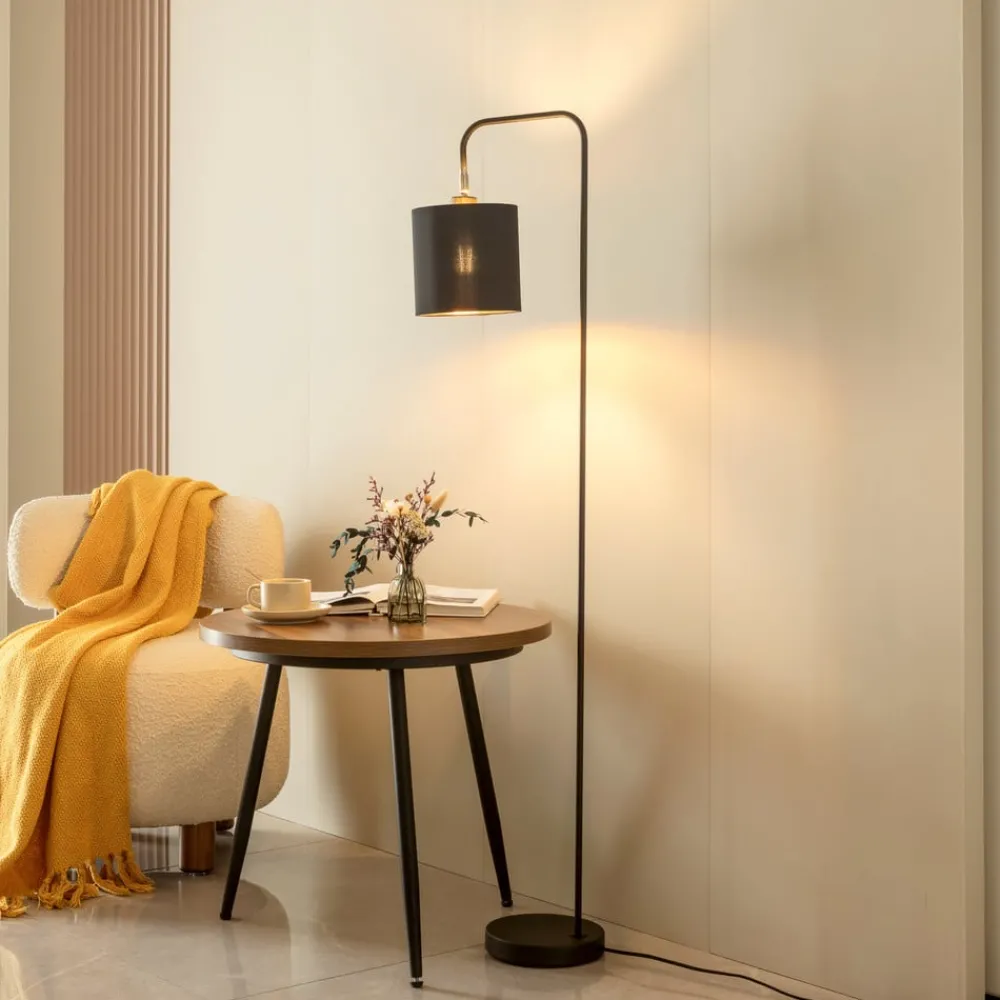Gang|Gulvlamper ^ Lindby Hinay tekstil-gulvlampe, sort/guld