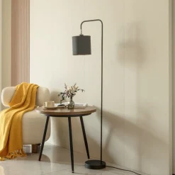 Gang|Gulvlamper ^ Lindby Hinay tekstil-gulvlampe, sort/guld