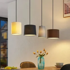 Lindby Pendellamper|Pendellamper > hængelampe Amilia, stof, 4 lyskilder, grå/beige, E27