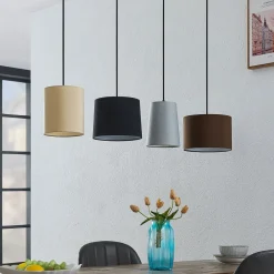 Lindby Pendellamper|Pendellamper > hængelampe Amilia, stof, 4 lyskilder, grå/beige, E27