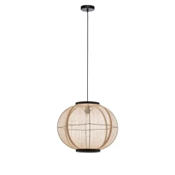 Pendellamper ^ Lindby hængelampe Aurinil, træfarvet, hør, Ø 48cm, E27
