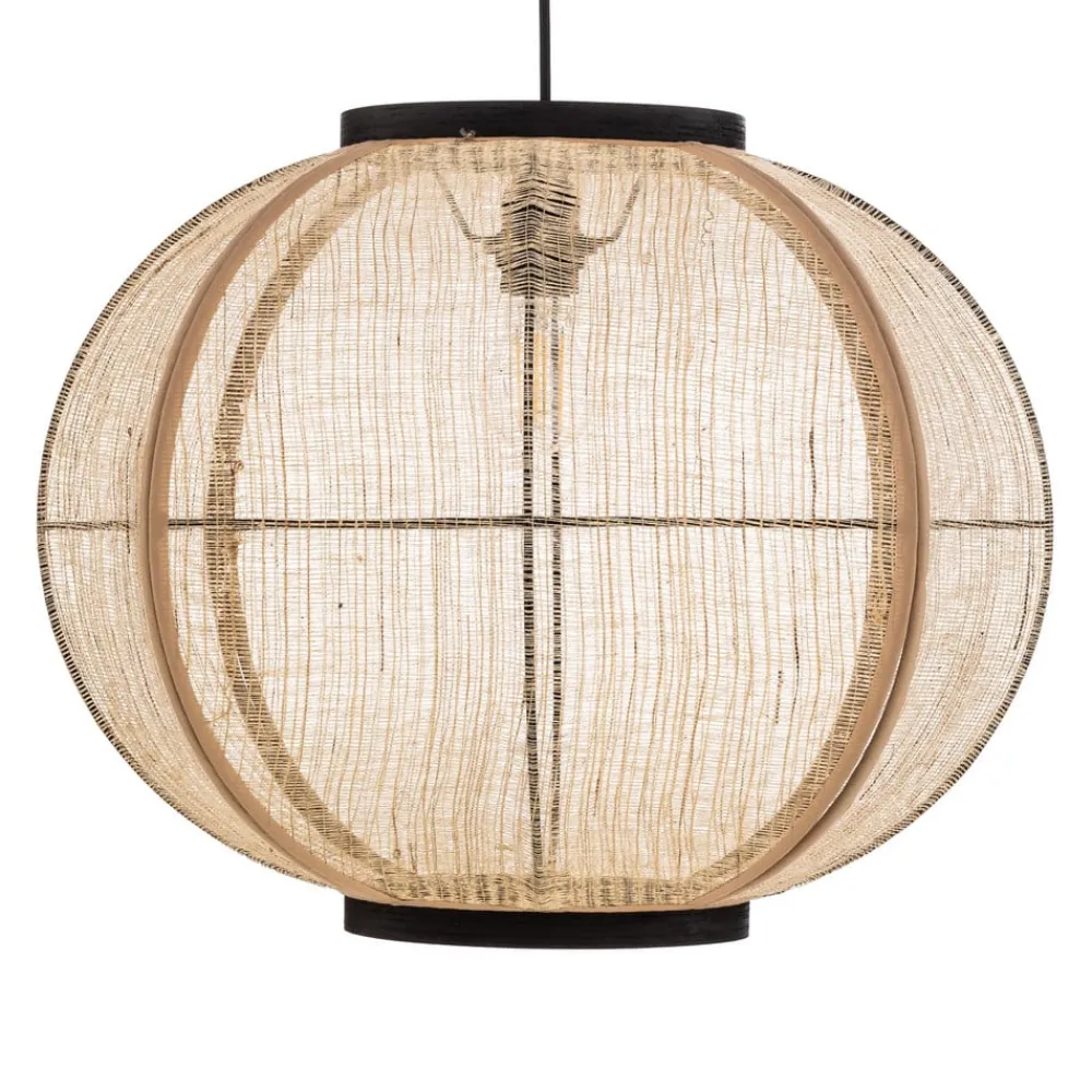 Pendellamper ^ Lindby hængelampe Aurinil, træfarvet, hør, Ø 48cm, E27