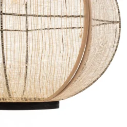 Pendellamper ^ Lindby hængelampe Aurinil, træfarvet, hør, Ø 48cm, E27