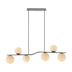 Lindby Pendellamper > hængelampe Avalyn, nikkelfarvet, glas, 110 cm, E14